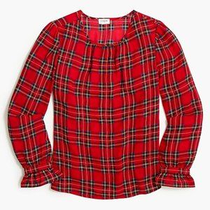 J. Crew Tartan button-neck top with ruffles
